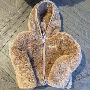 Nike Baby Hoodie Bunting Snowsuit Plush Fleece Tan Infant 6M Zip Up Convertible